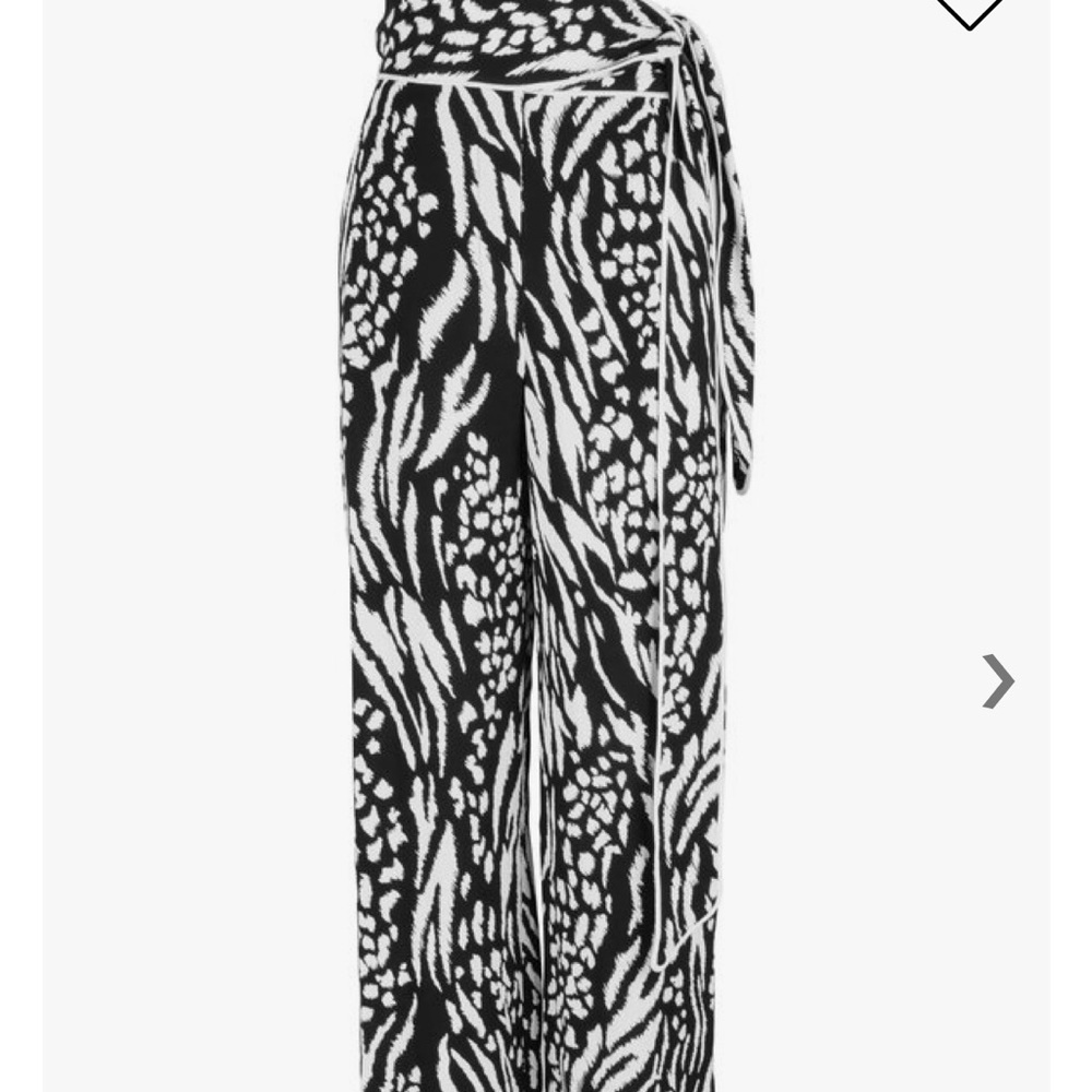 Veronica Beard Curtis Animal Print Wide Leg Tie Waist Trousers Size 0